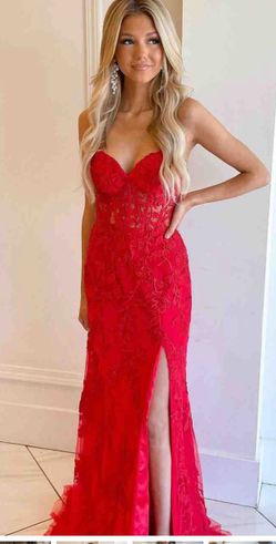 Strapless Corset Lace Mermaid Dress with Slit