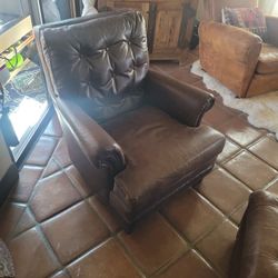 Pottery Barn  Leather Chair And Ottoman. 