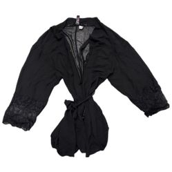 Dreamgirl Size XL Elegant Black Lace Trim Robe