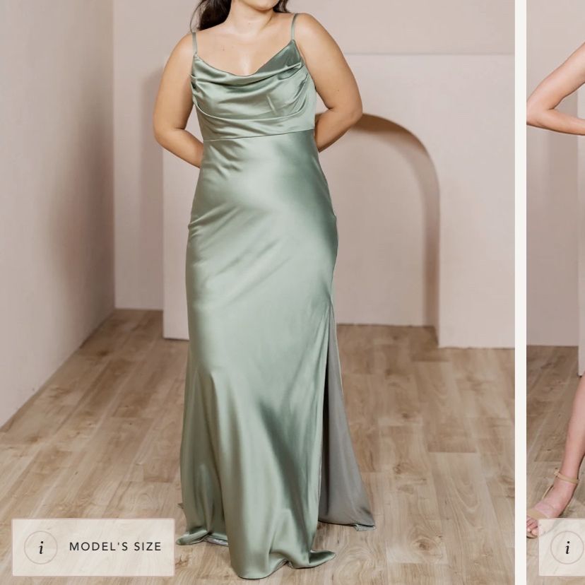 revelry silver sage dress Revelry Ember Satin Gown