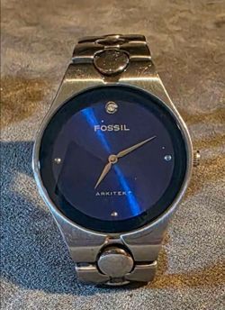Vintage Y2K Fossil Arkitekt Blue Dial Watch (FS-2710) - Fresh Battery / Stainless