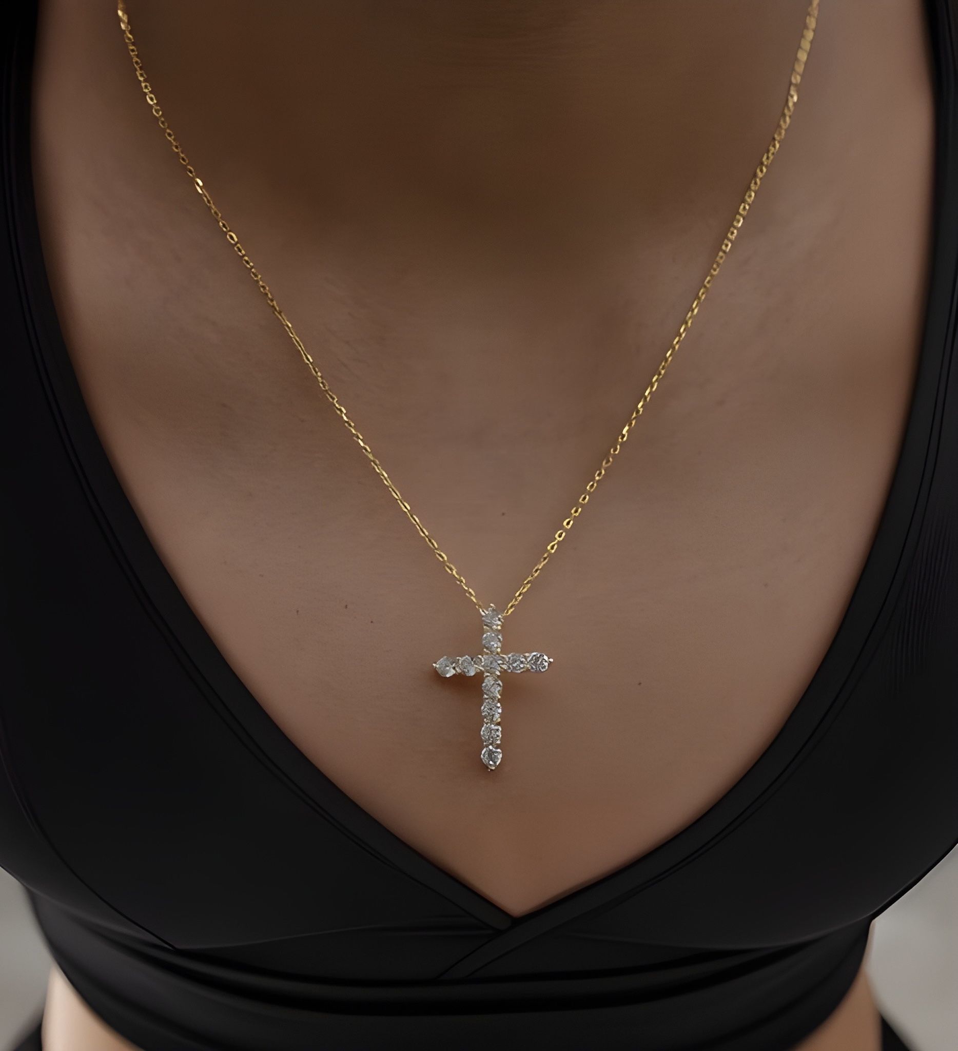 Cross Necklace With Cable Or Box Chain 925 Sterling Silver or 18k Gold