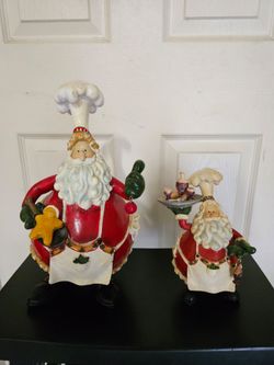 Vintage Ceramic Santa Chef & Jr Figurines