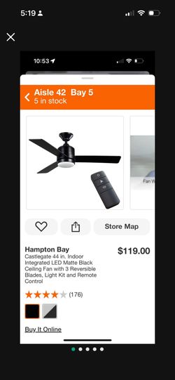 44” CASTLEGATE  BLACK CEILING FAN  W REMOTE NEW