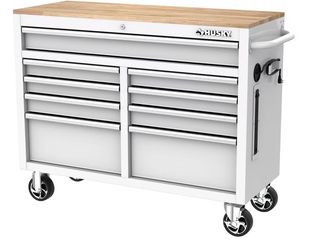 THREE Husky desk and workbench cabinets drawers