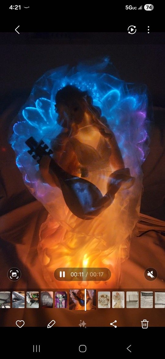 Vintage Animated Fiber Optic Lighted Musical Angel w/ Wings Statue 12" high, HSN New Old Stock, Original Shipping box opened/ unboxed for Pictures