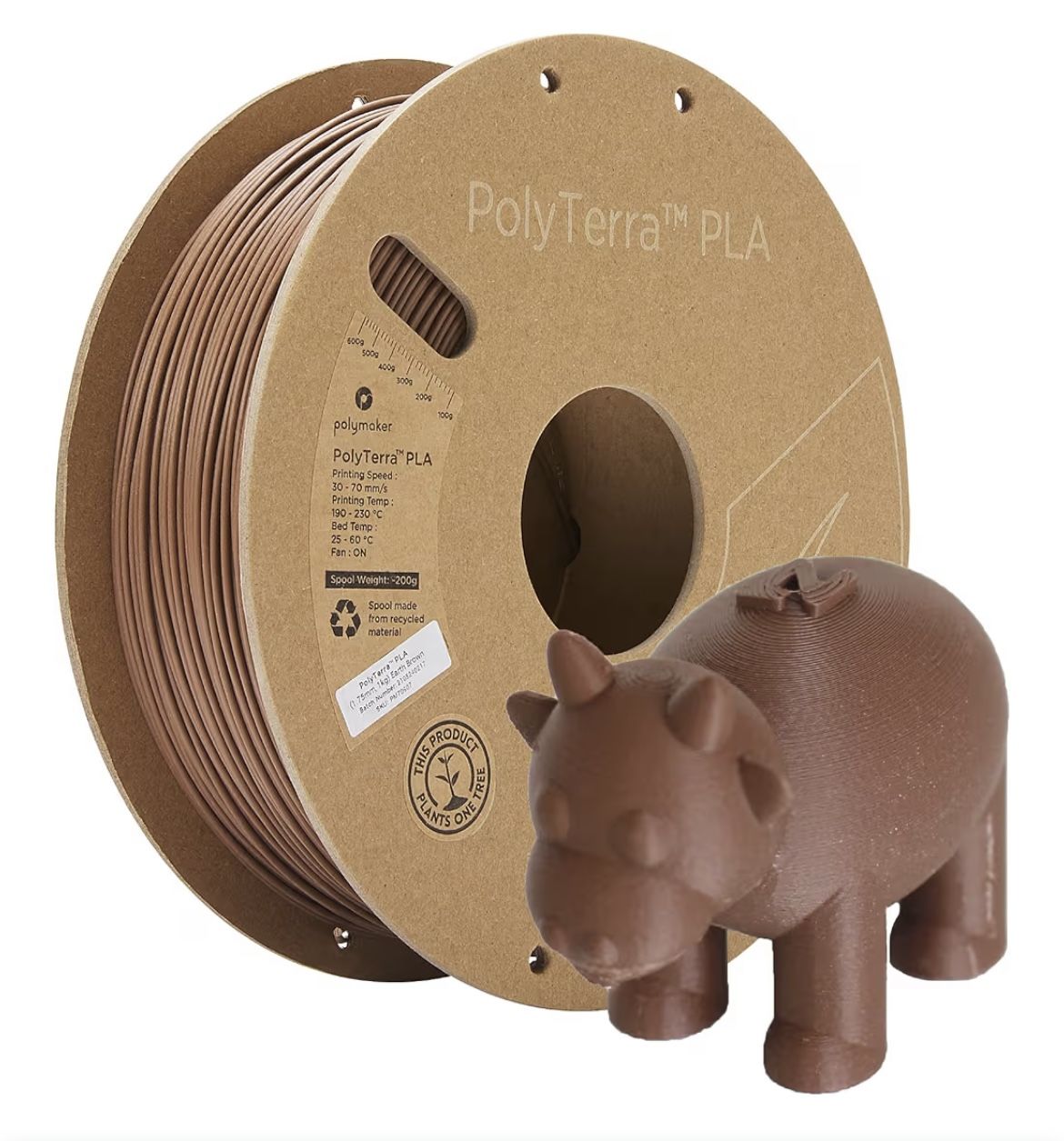 FILAMENTO PLA 1.75MM POLYTERRA – COLOR MARRÓN (NUEVO)