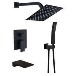 Bathtub Shower System Matte Black Shower and Tub Faucet set with 8 inch Rian Shower Head and Handheld Spray Mix Shower Combo,including Rough-in valve 
