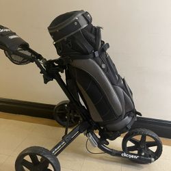 Cligear Model 4.0 Golf Cart, 3-Wheel Folding Golf Cart, Black Silicone bag strap system, adjustable upper seat, lower seat Quickly folds to a compact 