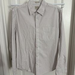 J. Crew Slim Untucked Broken-in Organic Cotton Oxford Red White Blue Striped Shirt Men’s Medium
