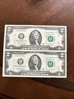 2$bill Uncirculated Sequential Order