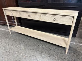 RESTORATION HARDWARE Francois Greige Oak 3-Drawer Console Table