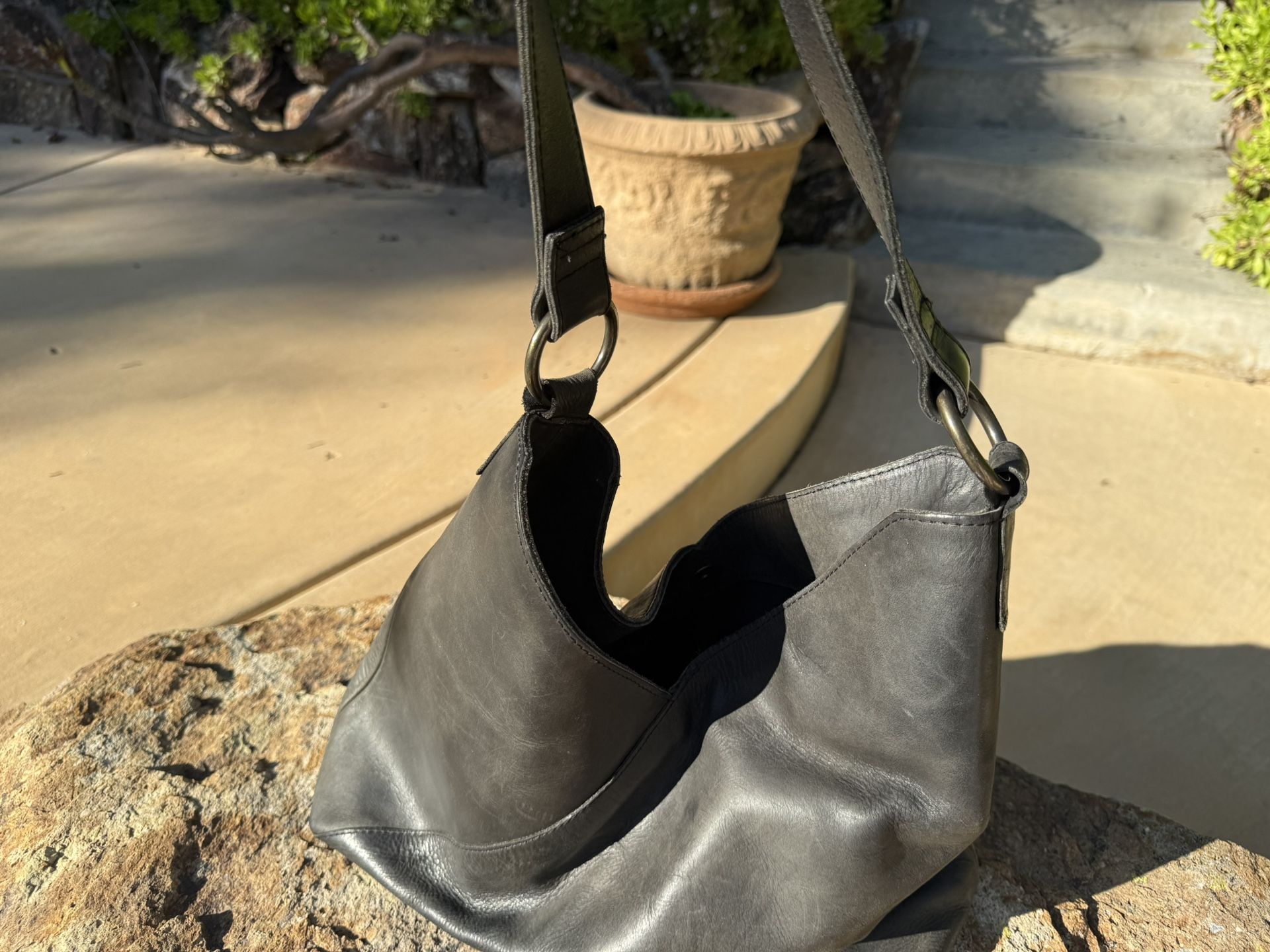 Able Black Leather Purse Hobo Style Bag