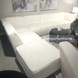 White Boucle 6 Piece Modular Sofa Sectional 