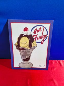Vintage Metal 16 inch Hot Fudge Sign