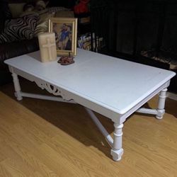 Shabby Chic White Wood Caffee Table / long 53" tall 17" wide 30"