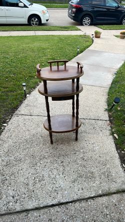 Used Vintage Corner Brown Table With A Small Drawer 