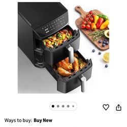 Dual Basket Air Fryer, 12.6QT Family-Size for 10–12 People, XL Basket for 6LB Whole Chicken, DoubleStack Compact Design, 10-in-1 Functions with Reheat