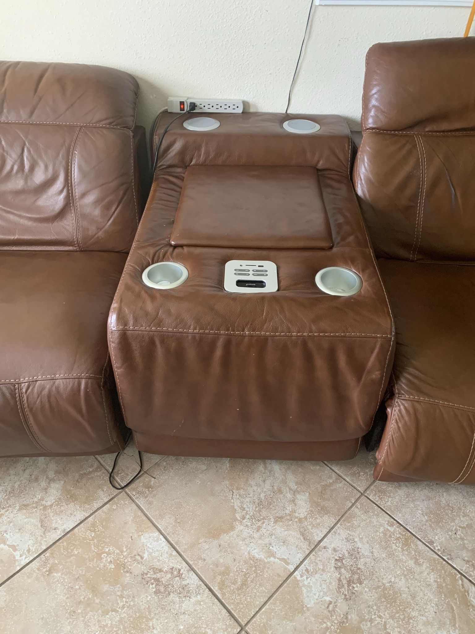 Leather sectional/ Brown/Motorized