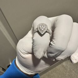 1.00 CTW Pear Halo Lab Grown Diamond Ring 14K White Gold G VS Bridal