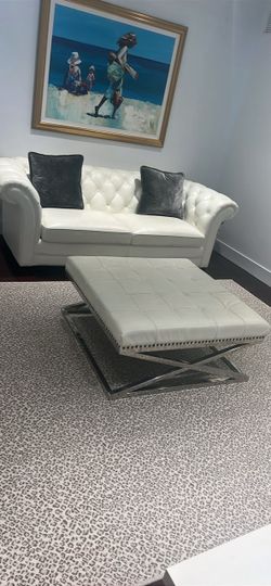White Tufted Leather Chesterfield Sofa