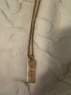 10K Gold $100 Bill Pendant Rope Chain Necklace