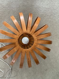 West Elm wooden hanging swag lamp