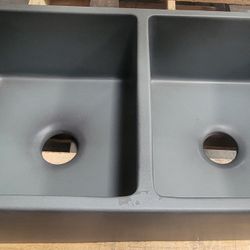 ALFI Brand ABCO3318DB 33" Double Bowl Fireclay Farmhouse Kitchen Sink - Concrete Color (Open Box / Like New)