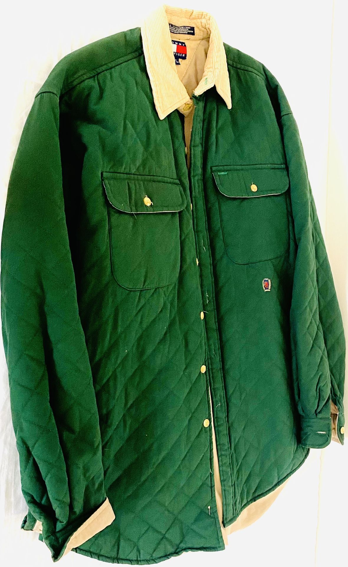 HOT Vtg 90's Men TOMMY HILFIGER CHORE QUILTED LINED KHAKI COAT JACKET M