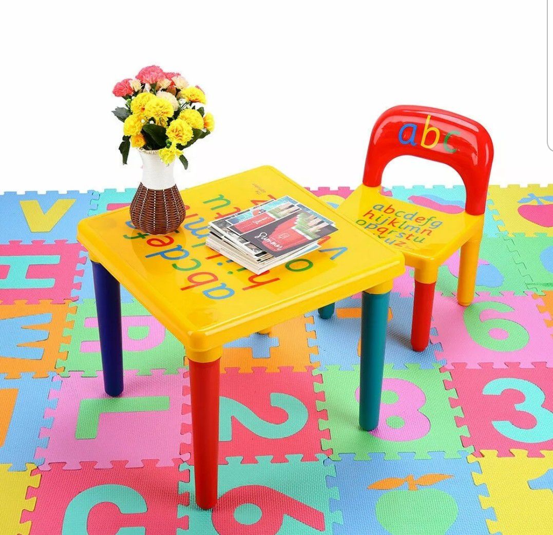 Alphabet ABC Children's Desk and Chair Set Child Kids Study Printing Table Set