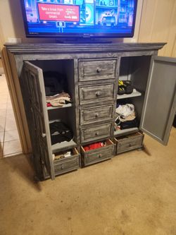 Grey tall dresser