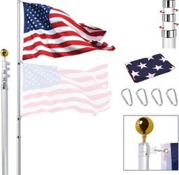 25FT Telescoping Flag Pole for Outside House, Extra Thick Telescopic Flagpole with USA Flag, Inground Outdoor Use, Camper RV, Residential & Commercial
