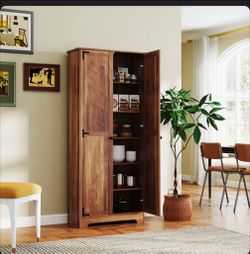 Tall Wood Pantry Cabinet with Doors