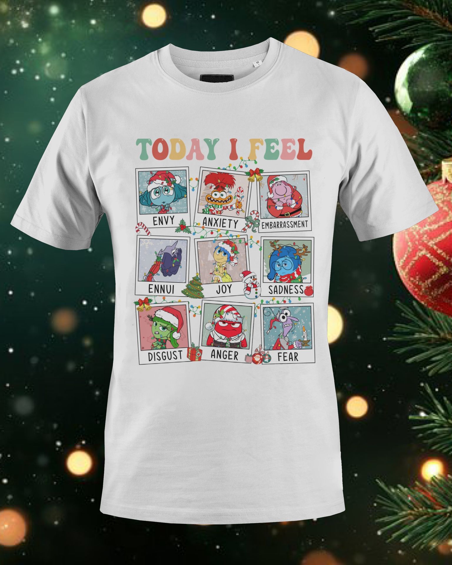 Playera Navideña Inspirada en Inside Out – Diseño Cute de Emociones