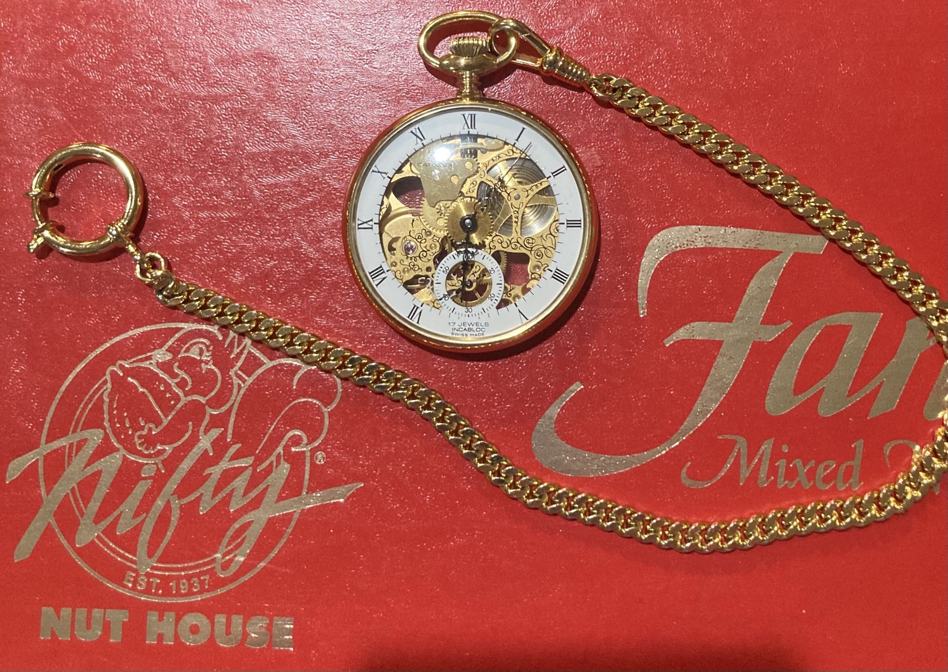 vintage Catorex INCABLOC  Vest style  skeletonized  windup pocket watch with box