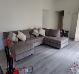 Gray Fabric Sectional Sofa with Double Chaise