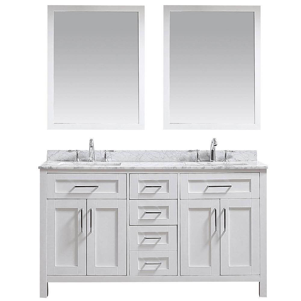60" Double Bathroom Vanity with Carrara Marble Top
