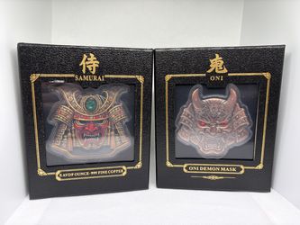 Samurai & Oni Demon Mask – 5 oz .999 Fine Copper Collectible Set