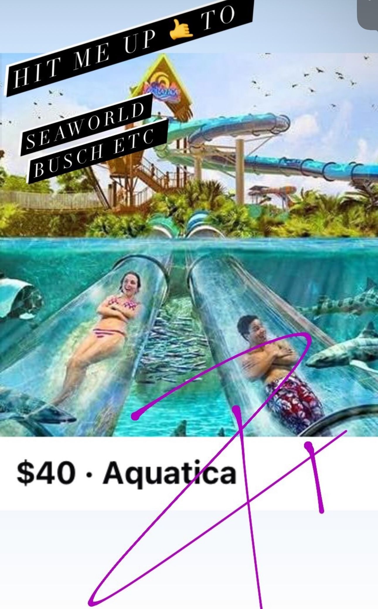 Aquatica Tickets Is $40. Let Me Know!!! Meet At Gate!