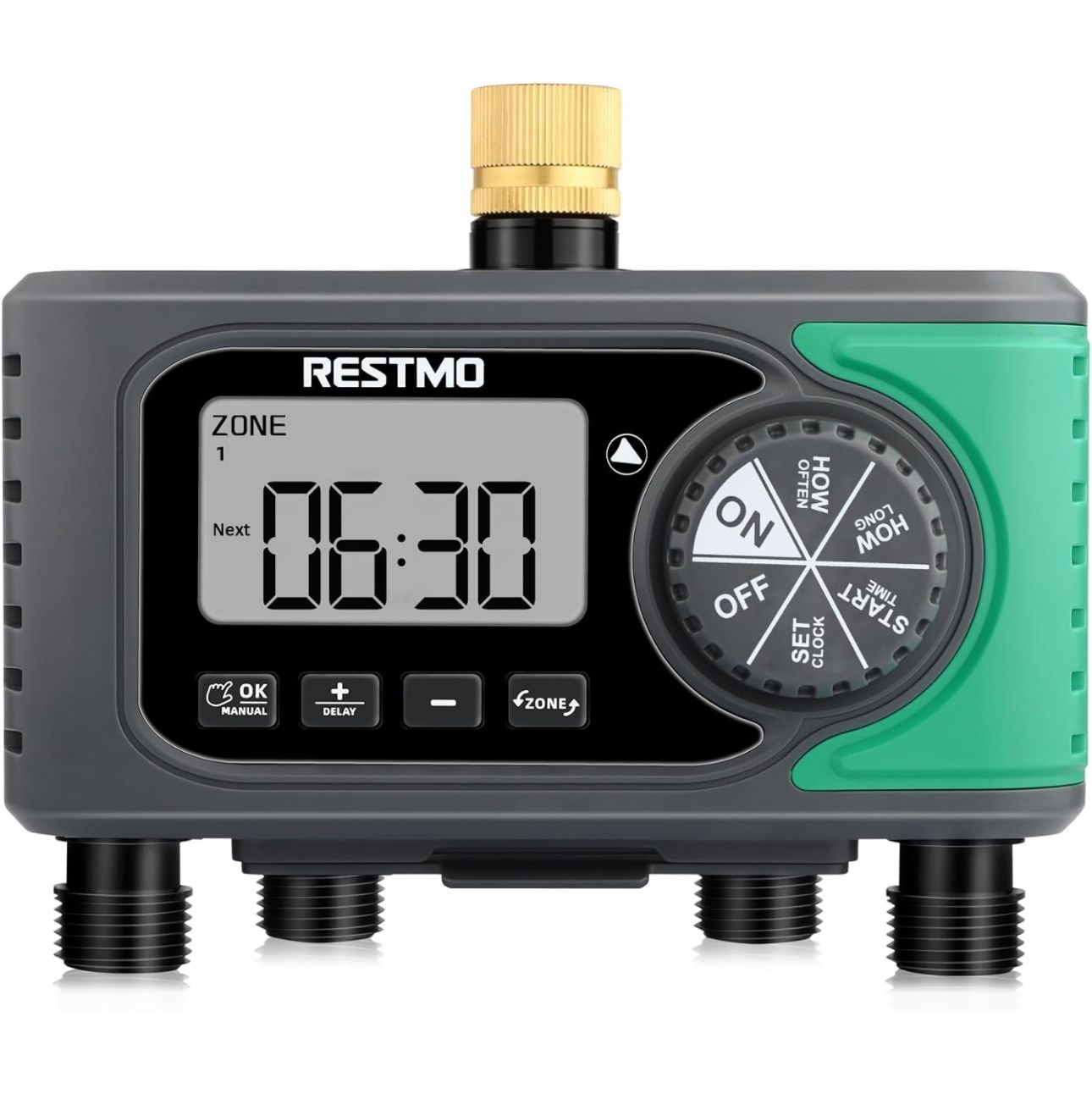 RESTMO 4-Outlet Sprinkler Timer with Brass Inlet, 4 Zone Programmable Water Timer for Sprinklers New !!!