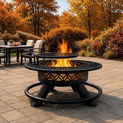 47 in. Wood-Burning Fire Pit with Adjustable BBQ Grate, Geometric