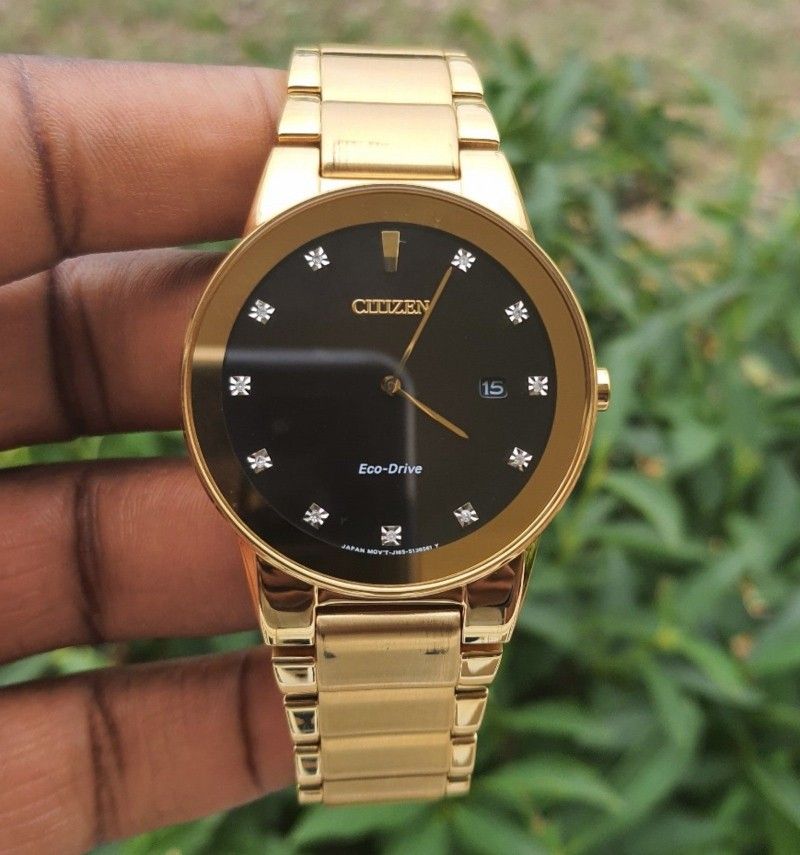 Citizen Axiom Mens Diamond Accent Gold Tone Stainless Steel Bracelet Watch Au1062-56g