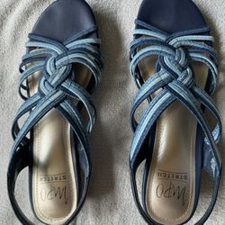 -Tri Color Blue Slip on Sandals-Size 8M