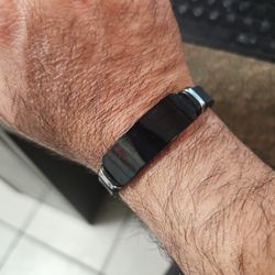 MEN'S STAINLESS STEEL BLACK BRACELET WITH ADJUSTABLE RUBBER BAND