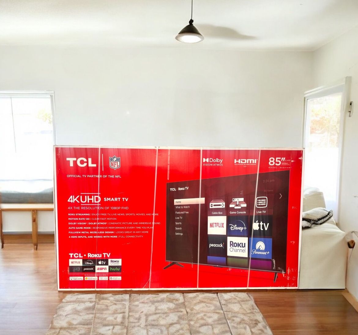 HD365 85” TCL smart 4k Roku led tv