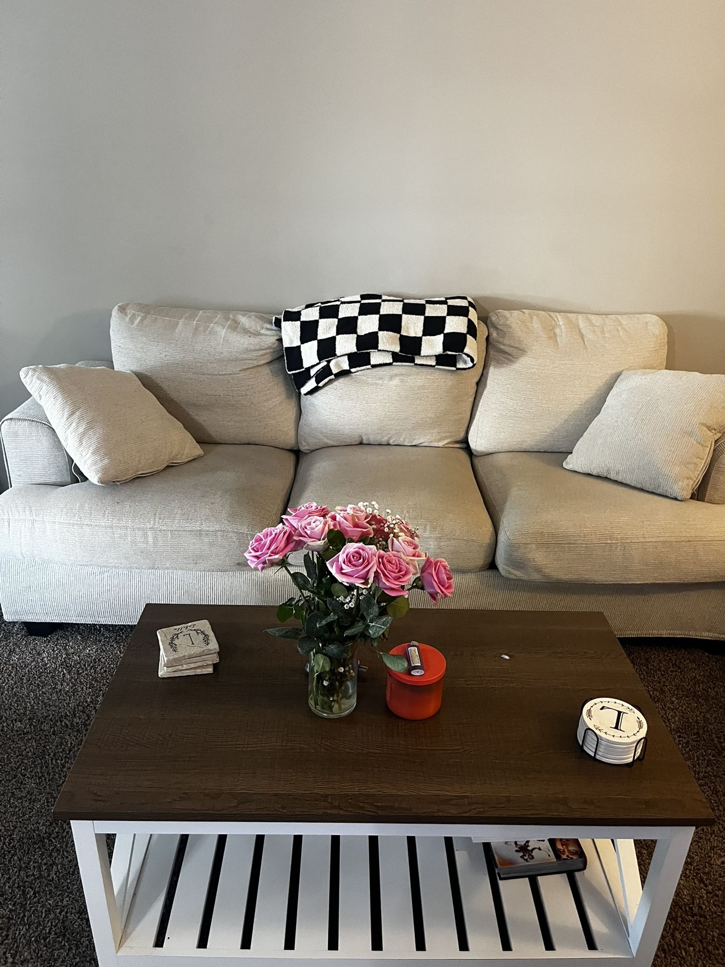 White Couch with Side Pockets