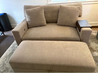 Thomasville Gilroy Fabric Oversized Storage Chair and Storage Ottoman