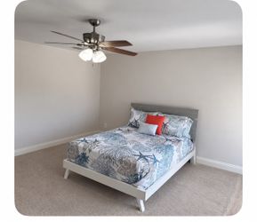 White Platform Bed Frame with Gray Headboard