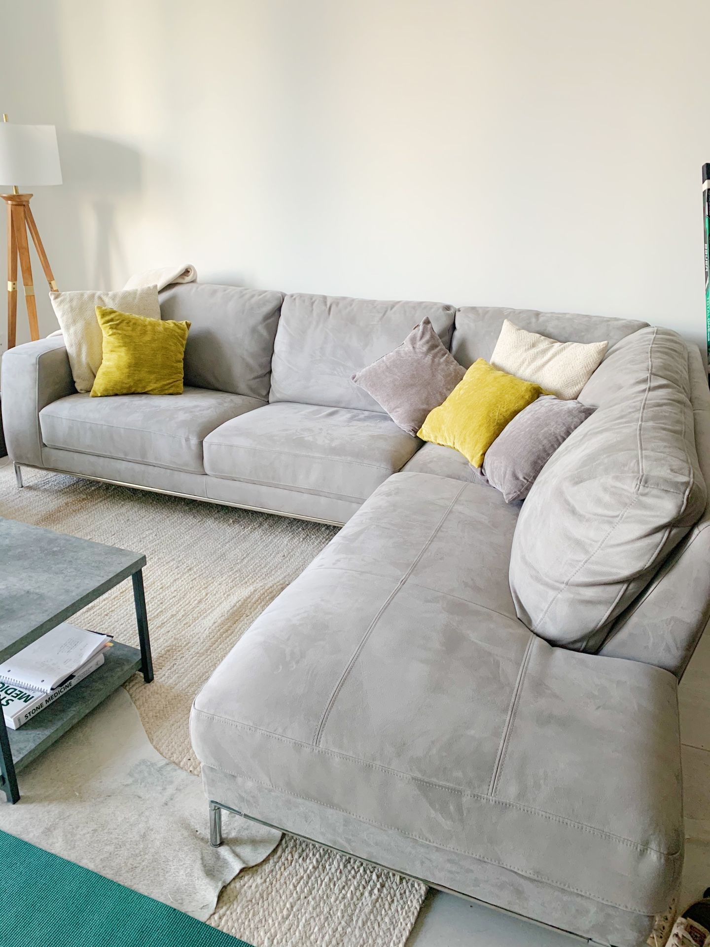 Microfiber light grey Sectional Couch