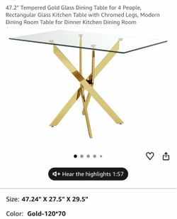 BRAND NEW Gold & Glass Dining Room Table